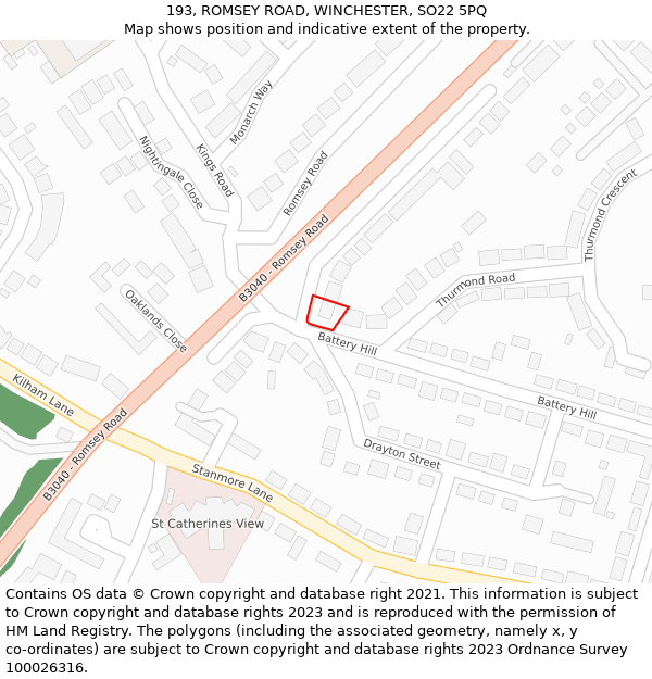 193, ROMSEY ROAD, WINCHESTER, SO22 5PQ: Location map and indicative extent of plot