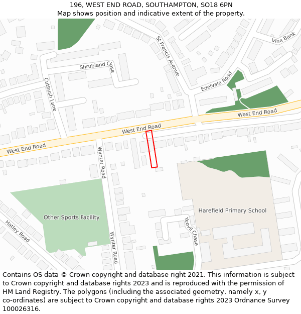 196, WEST END ROAD, SOUTHAMPTON, SO18 6PN: Location map and indicative extent of plot