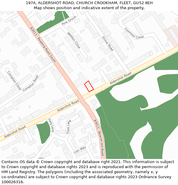 197A, ALDERSHOT ROAD, CHURCH CROOKHAM, FLEET, GU52 8EH: Location map and indicative extent of plot