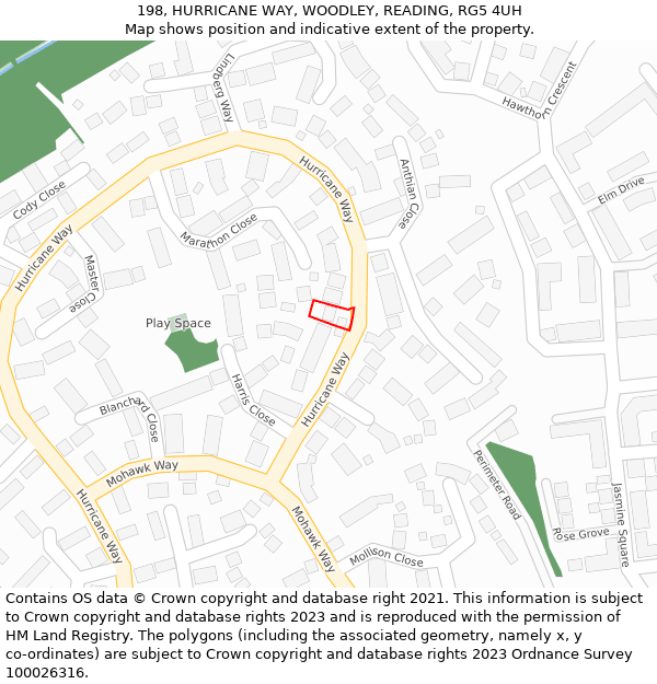 198, HURRICANE WAY, WOODLEY, READING, RG5 4UH: Location map and indicative extent of plot