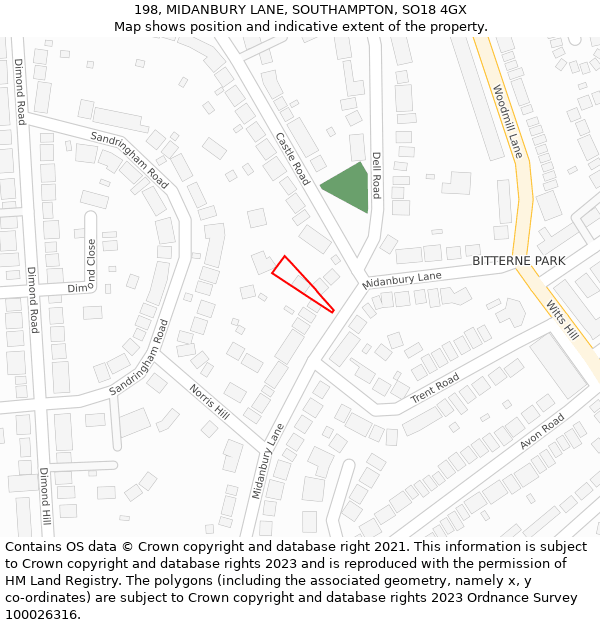 198, MIDANBURY LANE, SOUTHAMPTON, SO18 4GX: Location map and indicative extent of plot