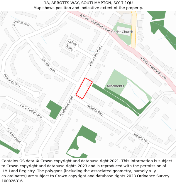 1A, ABBOTTS WAY, SOUTHAMPTON, SO17 1QU: Location map and indicative extent of plot