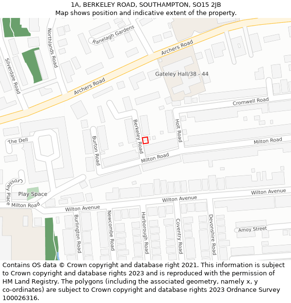 1A, BERKELEY ROAD, SOUTHAMPTON, SO15 2JB: Location map and indicative extent of plot