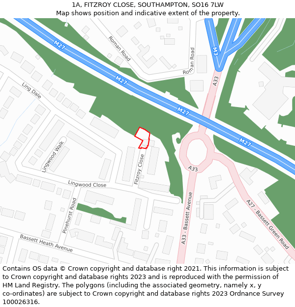 1A, FITZROY CLOSE, SOUTHAMPTON, SO16 7LW: Location map and indicative extent of plot