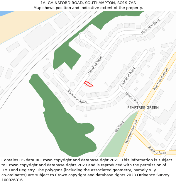 1A, GAINSFORD ROAD, SOUTHAMPTON, SO19 7AS: Location map and indicative extent of plot