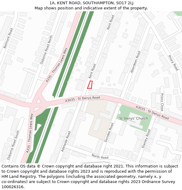 1A, KENT ROAD, SOUTHAMPTON, SO17 2LJ: Location map and indicative extent of plot