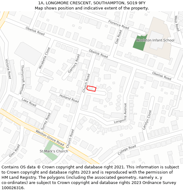 1A, LONGMORE CRESCENT, SOUTHAMPTON, SO19 9FY: Location map and indicative extent of plot