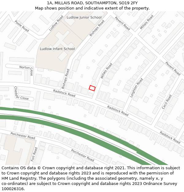 1A, MILLAIS ROAD, SOUTHAMPTON, SO19 2FY: Location map and indicative extent of plot