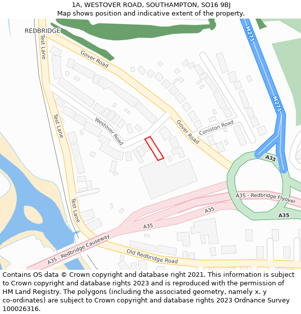 1A, WESTOVER ROAD, SOUTHAMPTON, SO16 9BJ: Location map and indicative extent of plot