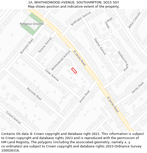 1A, WHITHEDWOOD AVENUE, SOUTHAMPTON, SO15 5GY: Location map and indicative extent of plot