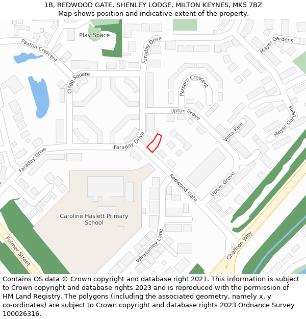 1B, REDWOOD GATE, SHENLEY LODGE, MILTON KEYNES, MK5 7BZ: Location map and indicative extent of plot