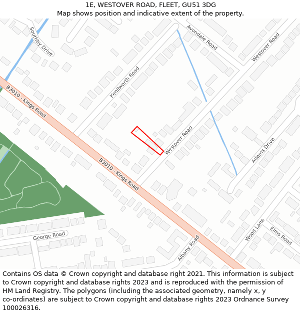 1E, WESTOVER ROAD, FLEET, GU51 3DG: Location map and indicative extent of plot