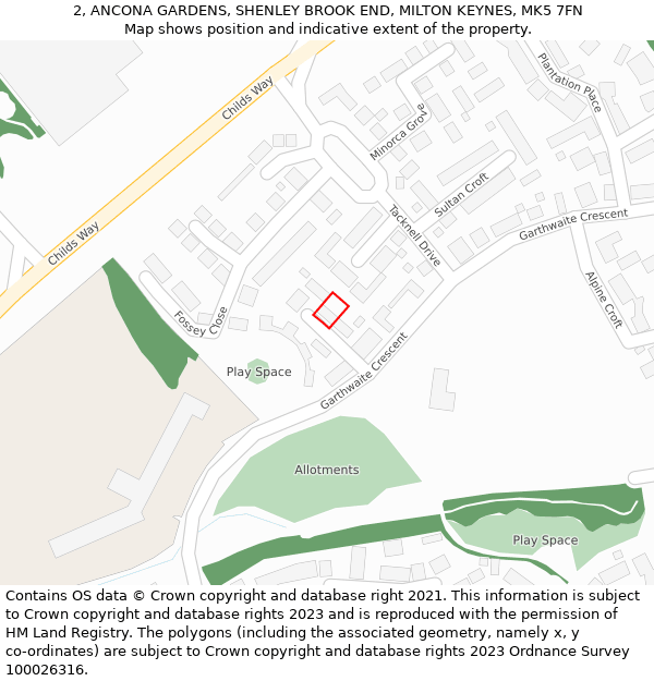 2, ANCONA GARDENS, SHENLEY BROOK END, MILTON KEYNES, MK5 7FN: Location map and indicative extent of plot