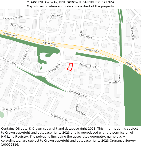 2, APPLESHAW WAY, BISHOPDOWN, SALISBURY, SP1 3ZA: Location map and indicative extent of plot