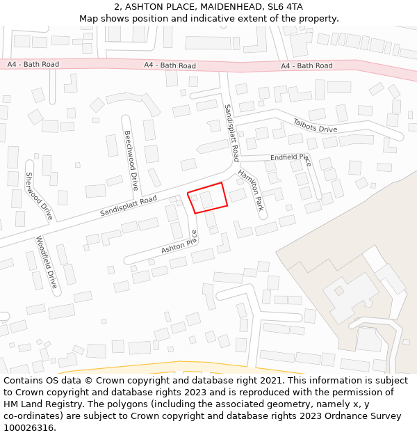 2, ASHTON PLACE, MAIDENHEAD, SL6 4TA: Location map and indicative extent of plot