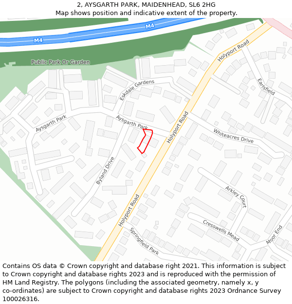 2, AYSGARTH PARK, MAIDENHEAD, SL6 2HG: Location map and indicative extent of plot