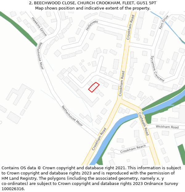 2, BEECHWOOD CLOSE, CHURCH CROOKHAM, FLEET, GU51 5PT: Location map and indicative extent of plot