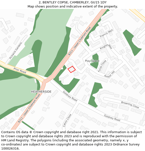 2, BENTLEY COPSE, CAMBERLEY, GU15 1DY: Location map and indicative extent of plot