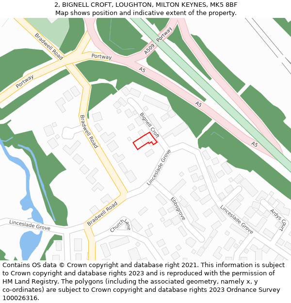 2, BIGNELL CROFT, LOUGHTON, MILTON KEYNES, MK5 8BF: Location map and indicative extent of plot