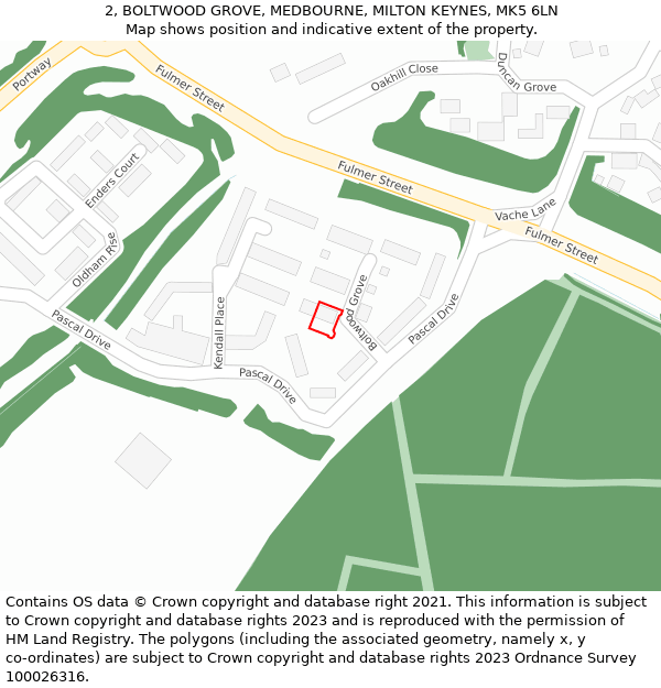 2, BOLTWOOD GROVE, MEDBOURNE, MILTON KEYNES, MK5 6LN: Location map and indicative extent of plot