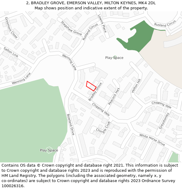 2, BRADLEY GROVE, EMERSON VALLEY, MILTON KEYNES, MK4 2DL: Location map and indicative extent of plot