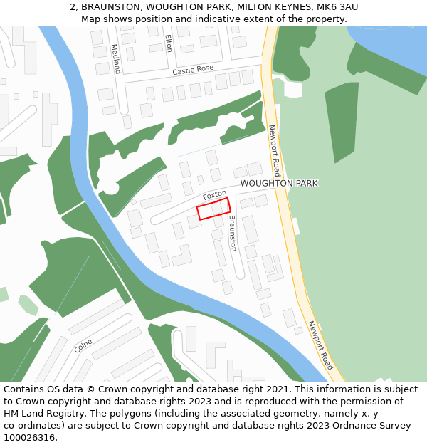 2, BRAUNSTON, WOUGHTON PARK, MILTON KEYNES, MK6 3AU: Location map and indicative extent of plot