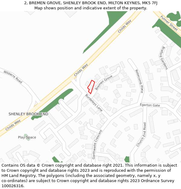 2, BREMEN GROVE, SHENLEY BROOK END, MILTON KEYNES, MK5 7FJ: Location map and indicative extent of plot