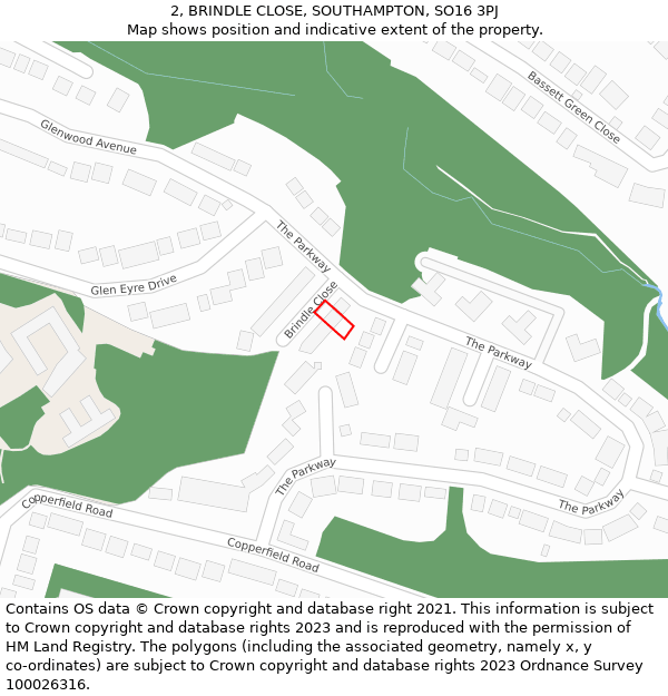 2, BRINDLE CLOSE, SOUTHAMPTON, SO16 3PJ: Location map and indicative extent of plot