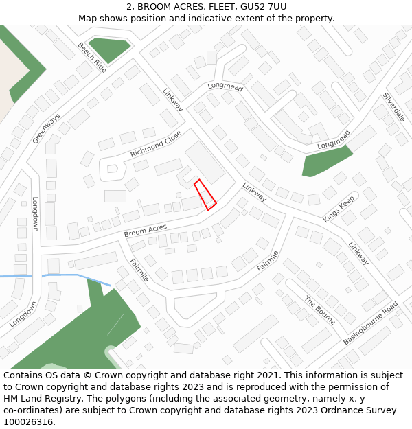 2, BROOM ACRES, FLEET, GU52 7UU: Location map and indicative extent of plot