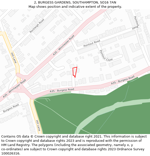 2, BURGESS GARDENS, SOUTHAMPTON, SO16 7AN: Location map and indicative extent of plot