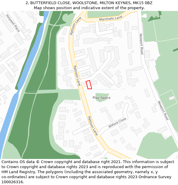 2, BUTTERFIELD CLOSE, WOOLSTONE, MILTON KEYNES, MK15 0BZ: Location map and indicative extent of plot