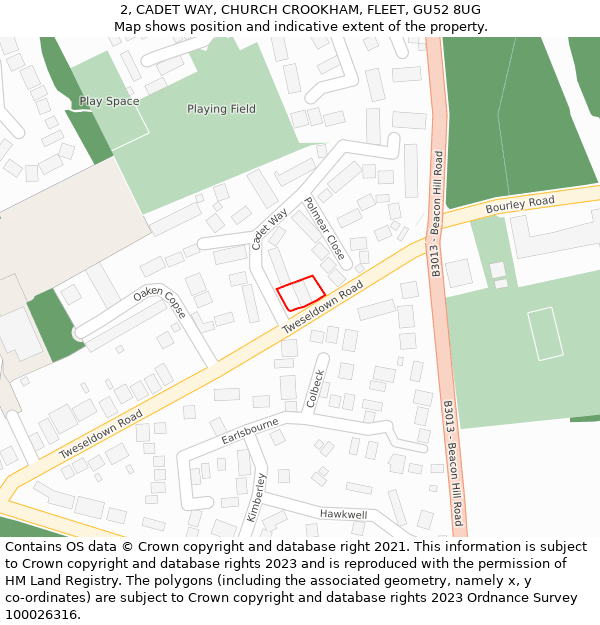 2, CADET WAY, CHURCH CROOKHAM, FLEET, GU52 8UG: Location map and indicative extent of plot