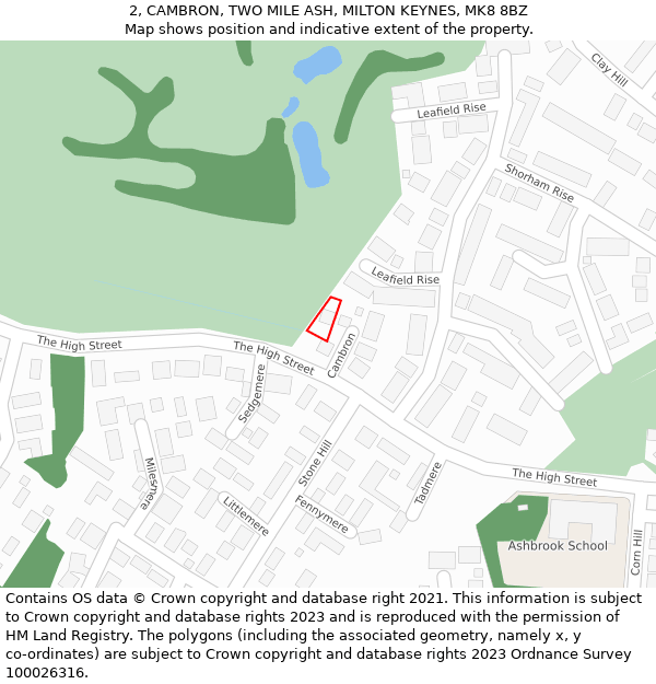 2, CAMBRON, TWO MILE ASH, MILTON KEYNES, MK8 8BZ: Location map and indicative extent of plot