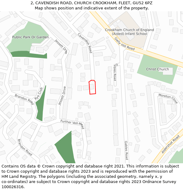 2, CAVENDISH ROAD, CHURCH CROOKHAM, FLEET, GU52 6PZ: Location map and indicative extent of plot