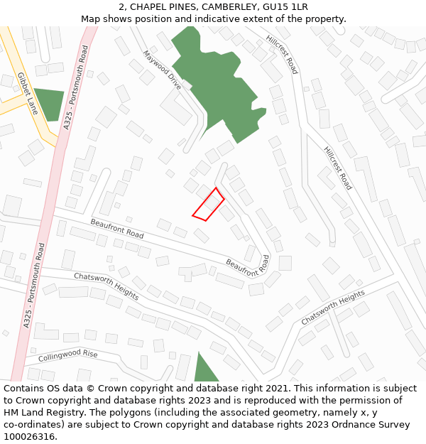 2, CHAPEL PINES, CAMBERLEY, GU15 1LR: Location map and indicative extent of plot