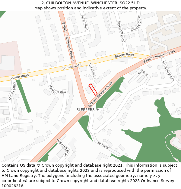 2, CHILBOLTON AVENUE, WINCHESTER, SO22 5HD: Location map and indicative extent of plot