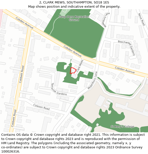 2, CLARK MEWS, SOUTHAMPTON, SO18 1ES: Location map and indicative extent of plot