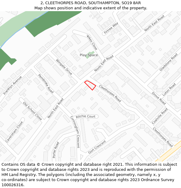 2, CLEETHORPES ROAD, SOUTHAMPTON, SO19 8AR: Location map and indicative extent of plot