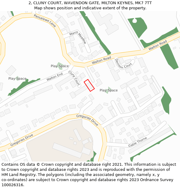 2, CLUNY COURT, WAVENDON GATE, MILTON KEYNES, MK7 7TT: Location map and indicative extent of plot