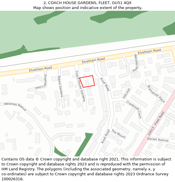 2, COACH HOUSE GARDENS, FLEET, GU51 4QX: Location map and indicative extent of plot
