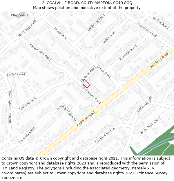 2, COALVILLE ROAD, SOUTHAMPTON, SO19 8GQ: Location map and indicative extent of plot