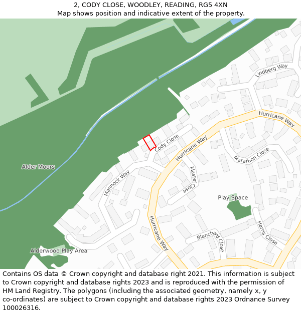 2, CODY CLOSE, WOODLEY, READING, RG5 4XN: Location map and indicative extent of plot