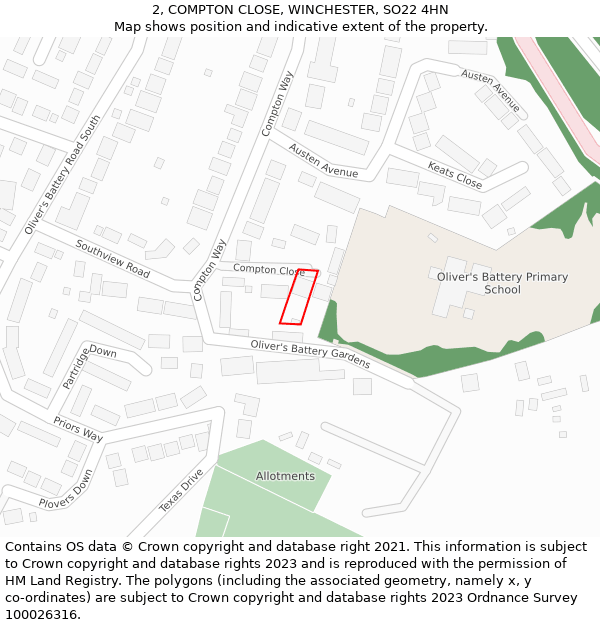 2, COMPTON CLOSE, WINCHESTER, SO22 4HN: Location map and indicative extent of plot