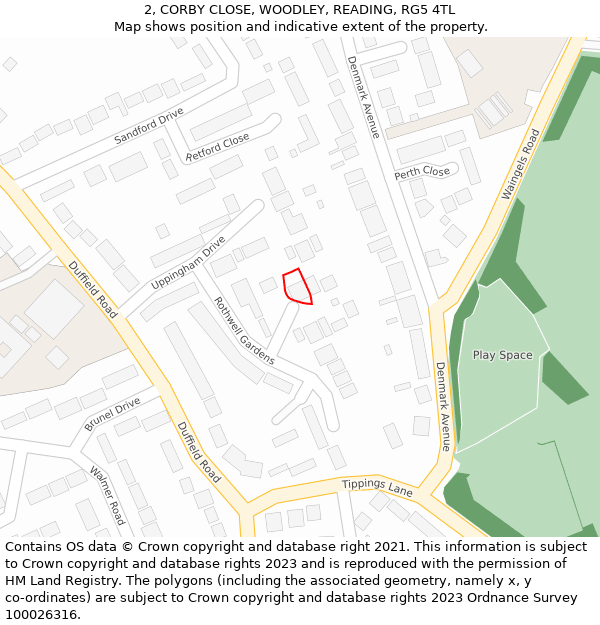 2, CORBY CLOSE, WOODLEY, READING, RG5 4TL: Location map and indicative extent of plot