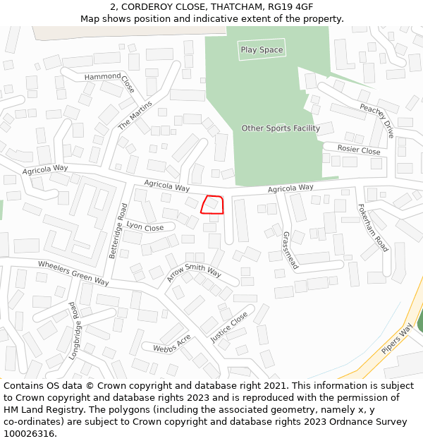 2, CORDEROY CLOSE, THATCHAM, RG19 4GF: Location map and indicative extent of plot