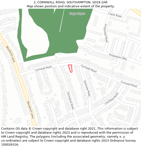 2, CORNWALL ROAD, SOUTHAMPTON, SO18 2AR: Location map and indicative extent of plot