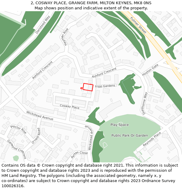2, COSWAY PLACE, GRANGE FARM, MILTON KEYNES, MK8 0NS: Location map and indicative extent of plot