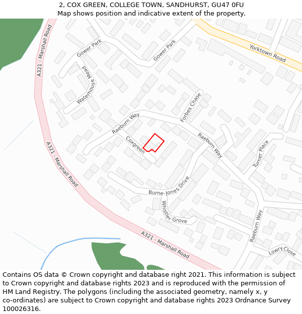 2, COX GREEN, COLLEGE TOWN, SANDHURST, GU47 0FU: Location map and indicative extent of plot