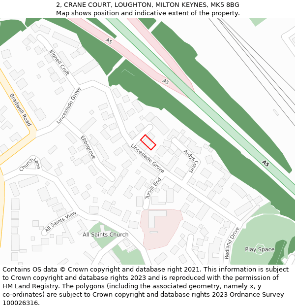 2, CRANE COURT, LOUGHTON, MILTON KEYNES, MK5 8BG: Location map and indicative extent of plot