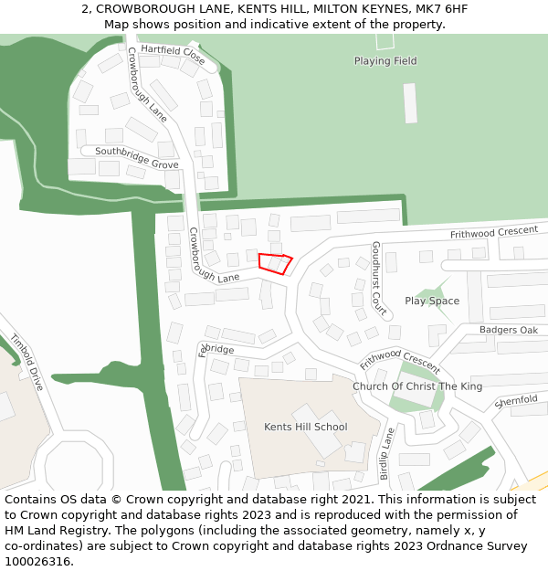 2, CROWBOROUGH LANE, KENTS HILL, MILTON KEYNES, MK7 6HF: Location map and indicative extent of plot